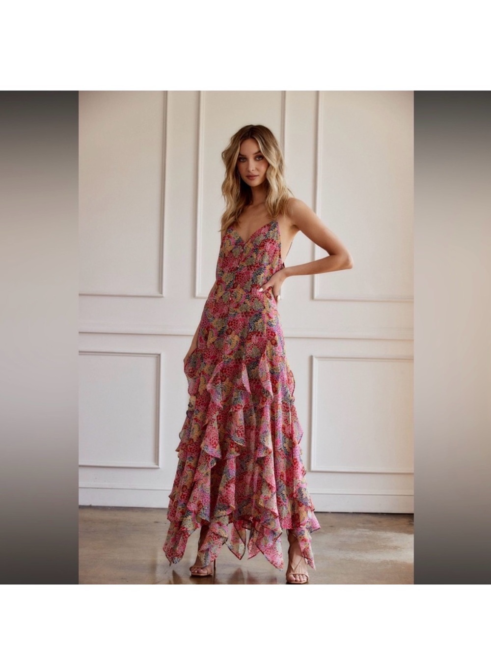 12th Tribe Floral colorful Ruffle Maxi Dress Size Small - Picture 1 of 7